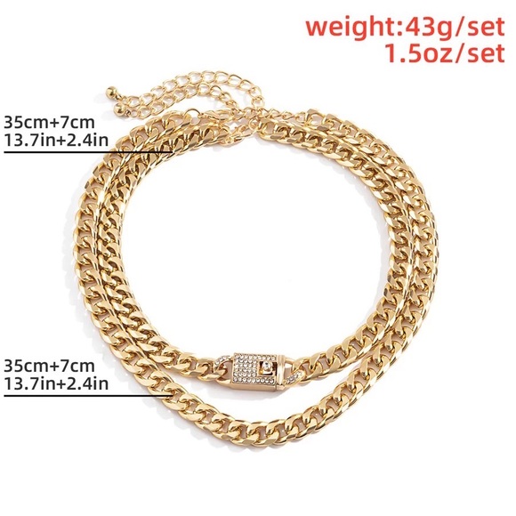 🆕 Silver Chain Lock Rhinestone Necklace Set - Picture 4 of 4